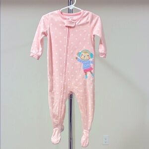 Carter's Girls’ Pink Polka Dot Footed One Piece with Monkey Ice Skater Appliqué